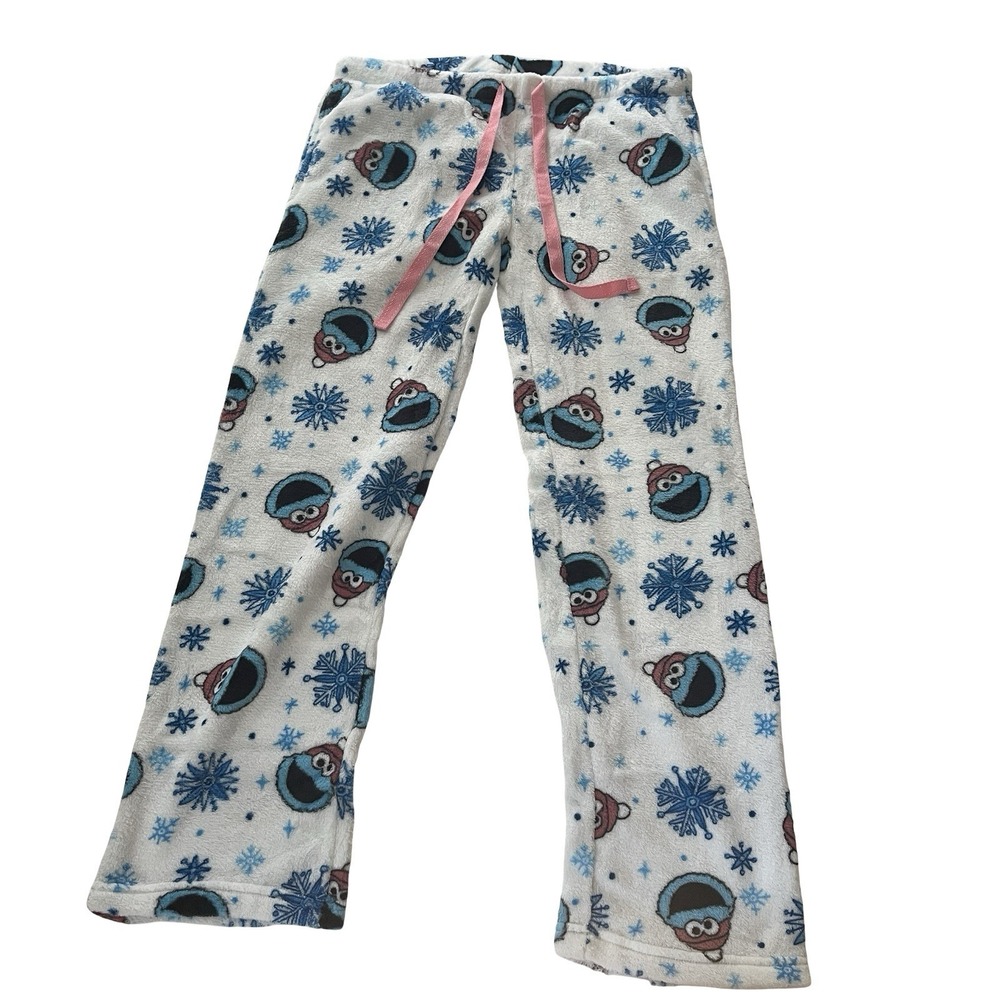 NWT Sesame Street Women's Size L Fleece Pajama Pants Cookie Monster Snowflake